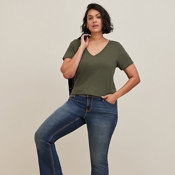 Torrid Girlfriend Signature Jersey V-Neck Tee Olive Green - Picture 2 of 5